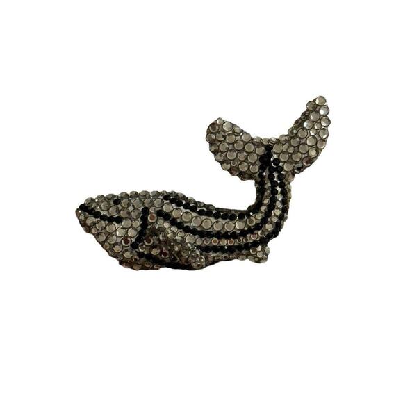 Richard Kerr Jewelry - Vintage Richard Kerr Brooch Pin Whale Fish Dolphin Black Silver Rhinestone